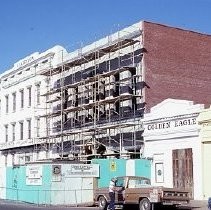 Old Sacramento. Old Sacramento. View of the Pacific Stables building on the corner of Second and L Streets
