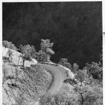 Pickup truck with camper parked on a winding road near Stonyford