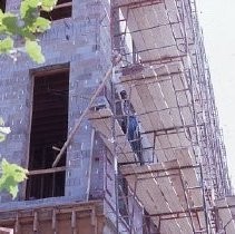 Old Sacramento. View of the Fratt Building under construction at 2nd and K Streets