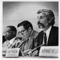 Tom Hammer (Thomas J. Hammer, Jr.), Chairman, Sacramento Charter Commission (right), attorney, later advocate for historic preservation in Sacramento. Center, Glen Sparrow