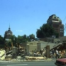 Views of the Sacramento Housing and Redevelopment Agency (SHRA) projects. This view is the demolition site for the new central library at 8th street between I and J Streets