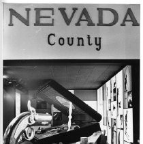 View of Nevada County's exhibit booth at the California State Fair. This was the last fair held at the old fair grounds