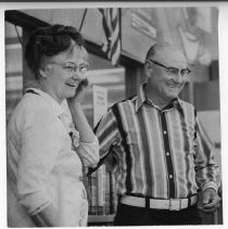 Ella Hertzog, librarian at Sylvan Intermediate School in Citrus Heights, at her surprise retirement party, learns the library will be renamed The Ella Hertzog Media Center. Next to her is her husband Lawrence Hertzog