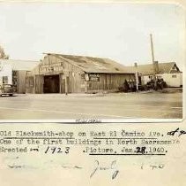 Old Blacksmith shop on East El Camino Ave. at 9th Ave. One of the first buildings in North Sacramento. Erected in 1923. Picture, Jan. 28, 1940