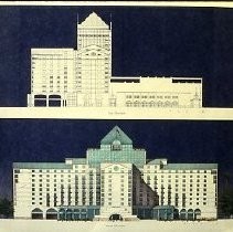 Views of redevelopment sites showing hotels, theaters, restaurants and other businesses. This view is of the table model for the Hyatt Hotel at 12th and 13th Streets between K and L Streets