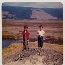Photographs of Bolinas Bay. "Evans boys, Bolinas Lagoon, Sept. 2, 1973."