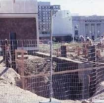 View of the construction site for Weinstock's Department Store on the K Street Mall or Downtown Plaza