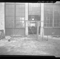 A railroad locomotive seen through a doorway