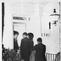 South Vietnamese VP Nguyen Cao Ky and his wife, followed by an aide, are greeted by Mrs. Ronald Reagan at the California governor's home in Saramento