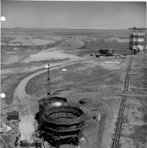 Alpha test stand. General view of liquid test area showing liquid and gaseous hydrogen storage tanks
