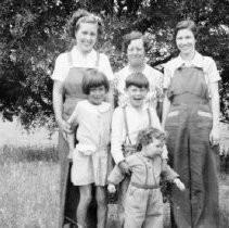 Three women and three children outdoors