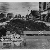 Street scene on 5th street looking south from J Street. First day of breaking ground for the new pedestrian mall by Macy's as part of the West End Redevelopment project