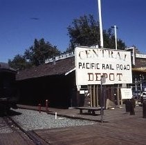 Old Sacramento. View of the Central Pacific Railroad Depot