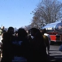 Old Sacramento historic district. View of a gathering on Front Street