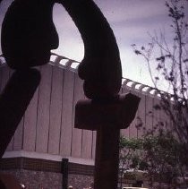 View of the dedication of the Indo Arch sculpture at the entrance to the Downtown Plaza on K Street at 4th