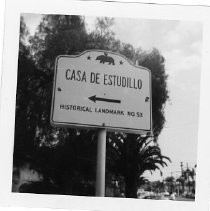 View of the plaque for the Casa De Estudillo, in Old Town San Diego, Landmark #53