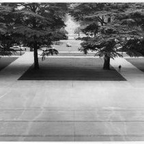 Exterior view of the California State Capitol building taken from the balcony, looking west
