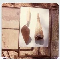 Photographs of landscape of Bolinas Bay. "Hollow cast lead object (originally gold leafed) picked up by V. Aubrey Neasham from surface at suggested Drake fort site, May 20, 1978. West shore of Bolinas Lagoon, Marin County, Calif." V.A.N. 8-14-78"