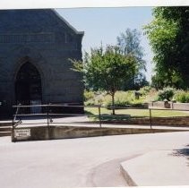 Exterior view of the Sacramento City Cemetery Mortuary Chapel and Archives Office on the grounds of the cemetery