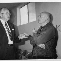 Harold T. "Bizz" Johnson, California state senator (1948-1958) and U.S. Congressman (1958-1981). He was known for his work as the chairman of the House Public Works Committee. Here, he meets with a constituent