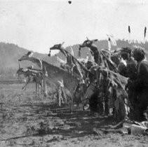 War Dance. Hoopa Indian Reservation. N.W. Cal. 1906. Note deer skins. Biggs