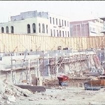 Old Sacramento. View of the Fratt Building under construction at 2nd and K Streets