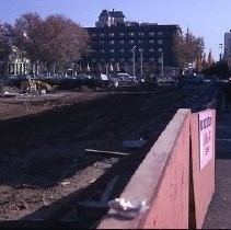 View of a construction site with Macy's on the right