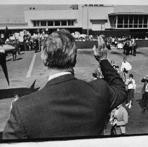 Eugene McCarthy, campaiging for the Democratic presidential nomination at the airport