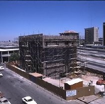 Old Sacramento. View of the Fratt Building under construction at 2nd and K Streets