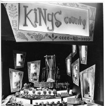 An elevated view of Kings County's exhibit booth at the California State Fair. This was the last fair held at the old fair grounds