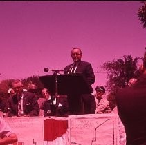 View of the festivities for the Sacramento Redevelopment Agency's groundbreaking ceremonies including speeches by local dignitaries