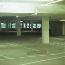 Downtown Plaza Parking Garage, Lot "G" near Macy's Department Store. This view shows the interior of the parking garage