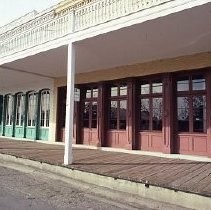 Old Sacramento historic district. View of a building under reconstruction showing a nearly finished project