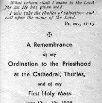 Father William Horgan's Ordination Invitation (back)