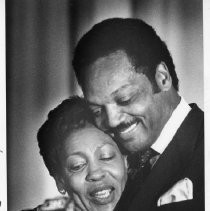 Jesse Jackson, the civil rights activist, founder of Rainbow/PUSH, and Baptist minister who ran for president in 1984 and 1988 and served as the first U.S. Shadow Senator from D.C. He is shown with Ass. Maxine Waters of L.A