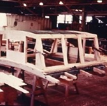 Old Sacramento historic district. View of the North Pacific Coast Railroad, caboose under construction at the Bethleham Steel Company