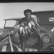 Hunter with dead ducks