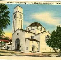 Exterior view showing a rendering of Westminster Presbyterian Church