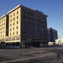 Views of redevelopment sites showing hotels, theaters, restaurants and other businesses. This view shows the Traveler's Hotel at 428 J Street