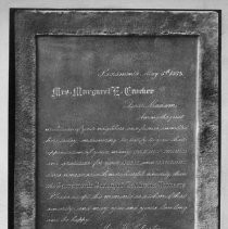 View of the Sacramento Society of California Pioneers commemoration of Margaret Crocker on her donation of her house for an art gallery