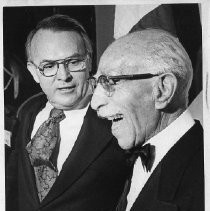 Max Cohen President of Sacramento Council of Jewish National Fund, with Congressman John E. Moss on the left