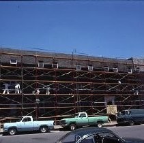 Old Sacramento. View of the Clarendon House apartment building on the corner of Second and L Streets