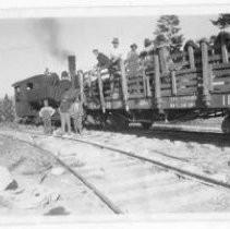 Photographs from Wild Legacy Book. Railroad car, "Planting Trout Near Huntington Lake, 1916?