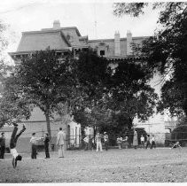 Children playing on grounds of Stanford Mansion