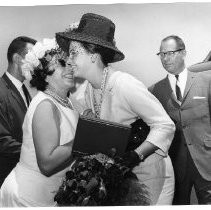 Wendy Douglas, Miss California of 1963, gets a hug from her mother, Mrs. R. W. Douglas