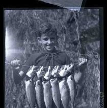 Boy holding string of fish