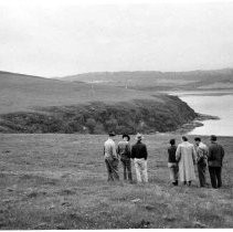 Photographs from Russian Fort Inspection at Bodega Bay. Group at Bodega Bay, May 13, 1954, L to R - R.S. Coon, L. Caywood, G.R. Hagens, Virginia Dennison, Rose Gaffney, A. Neasham. J. A. Hussey