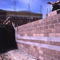 Old Sacramento. View of the Fratt Building under construction at 2nd and K Streets