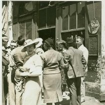 Crowd in front of Pony Express historic marker