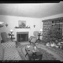 A living room decorated for Christmas